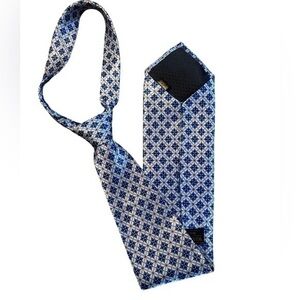 Wangzhongwang Handmade Tie - Blue and Silver - Shougongjingzhi